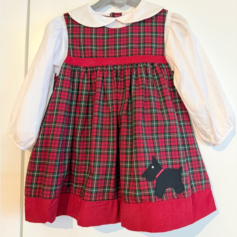 Plaid Dress with Dog Appliqué